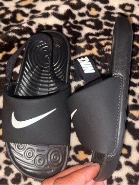Nike Kids Black and White Slide Sandals 10C